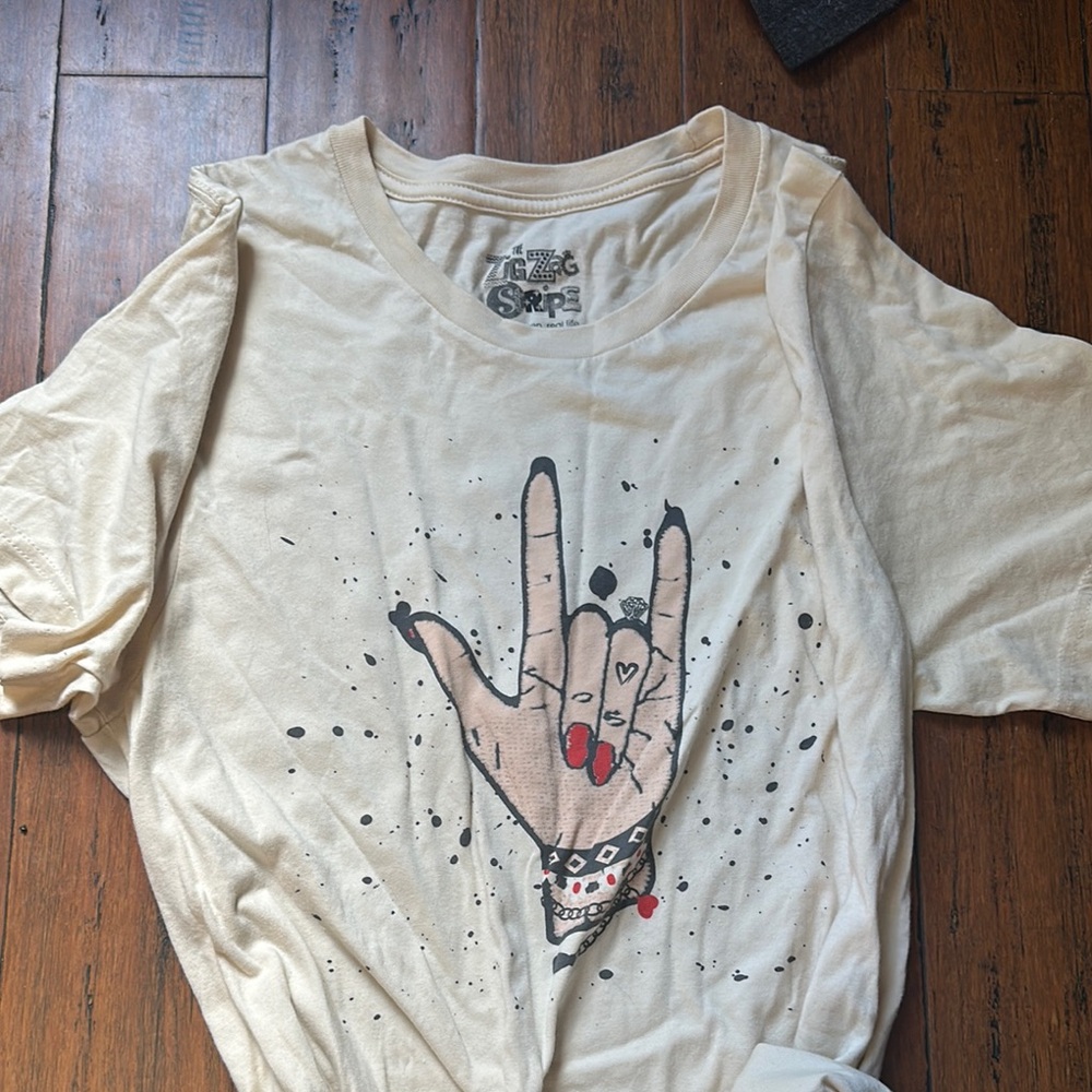 Cream Graphic Tee with Hand Design